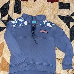 Vineyard Vines Blue Quarter Zip with White Shark Pattern - 2T